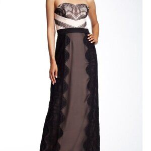 TED BAKER LONDON Black and Nude Pink Lace Detail Maxi Dress